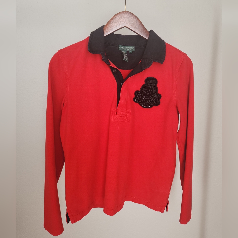 RALPH LAUREN Women's Long Sleeve Red Polo Shirt M